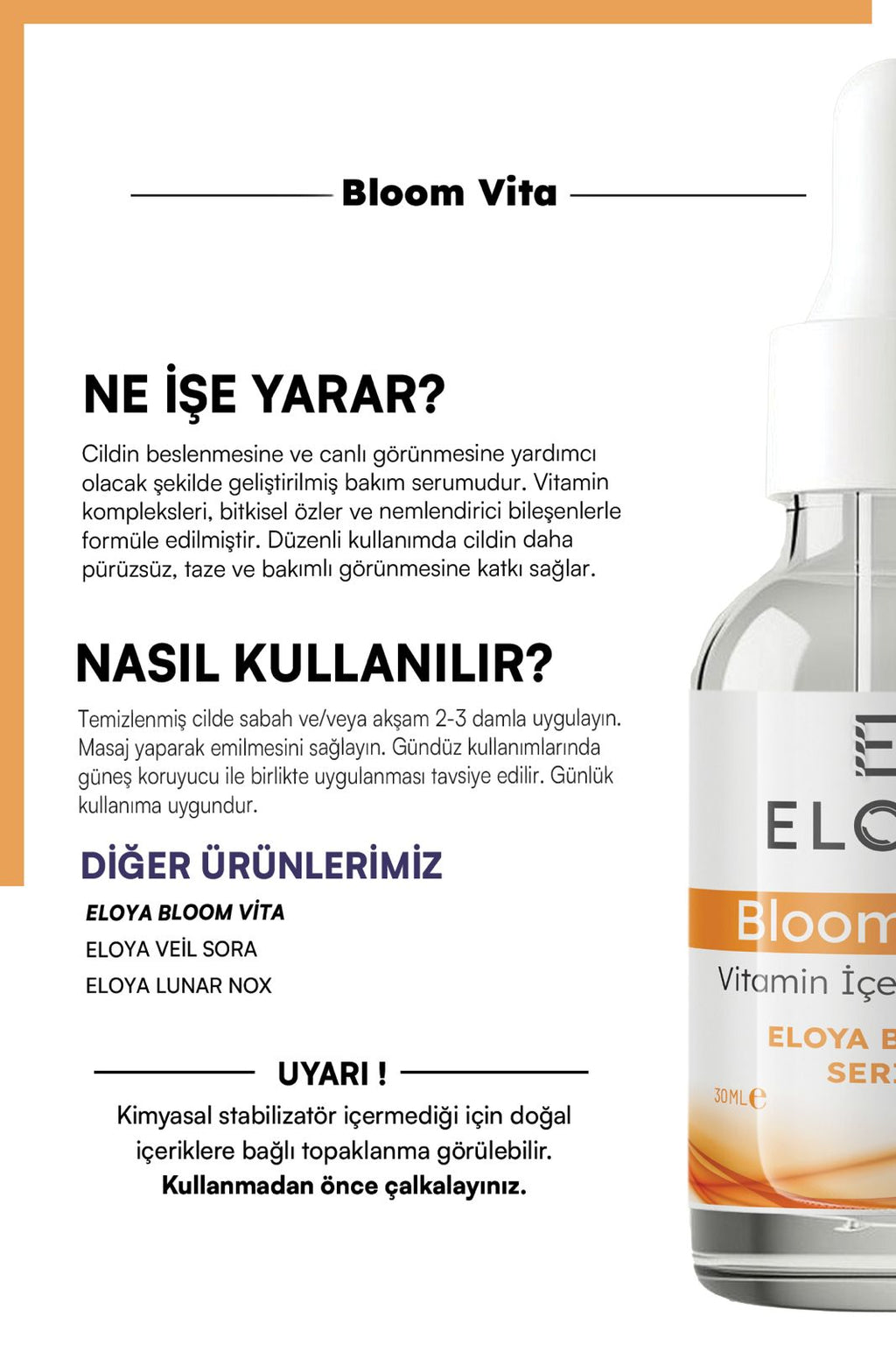 Eloya Bloom Vita Vitamin Serum – C, B5 & E Vitaminli, Cilt Işıltısı ve Canlandırıcı Bakım